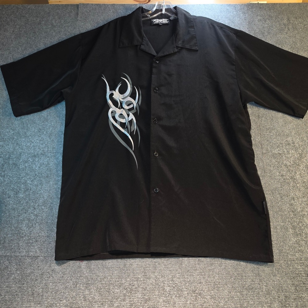 Dragonfly Button Down Shirt Men XL Black Good Tribal Graphic Y2K Mall Goth Retro